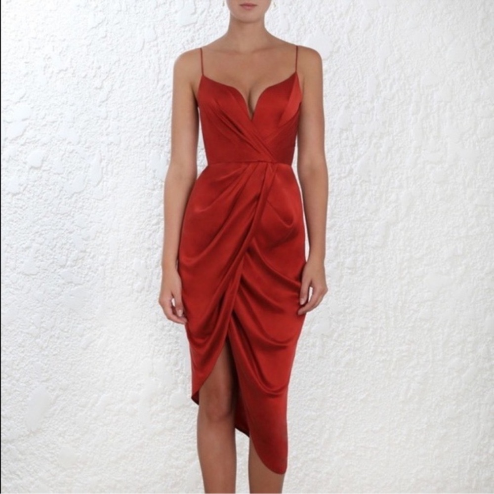 Zimmermann Elegant Red Silk Draped Mini Dress Size Au4